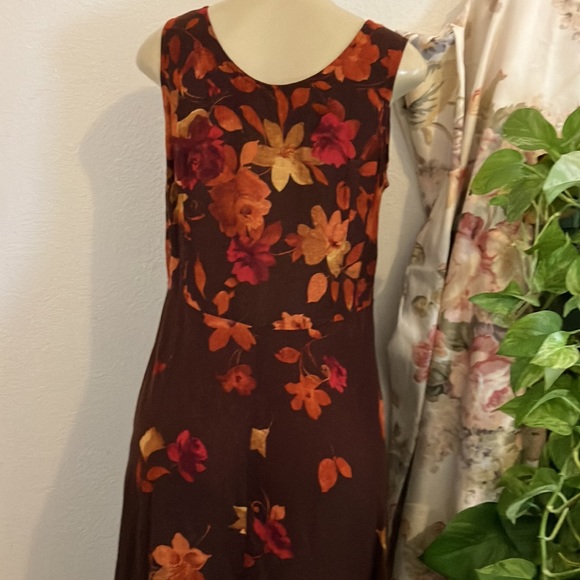 Vintage Dress Rabbit Design Brown Floral Design 2 Piece Orange Tan Red Maxi - Picture 5 of 16